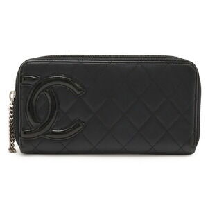 CHANEL Authentic Black Leather Logo Wallet